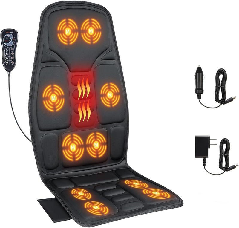 SLOTHMORE Back Massage Chair Pad, Back Massager with Heat for Pain Relief, Chair Massager for Full Body Massage, Deep Tissue Vibration Massger with 2 Adapters, Chair Massager for Office and Recliner - Image 1